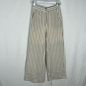 Momni White and Gray Striped Wide Leg Pants -Size Small
